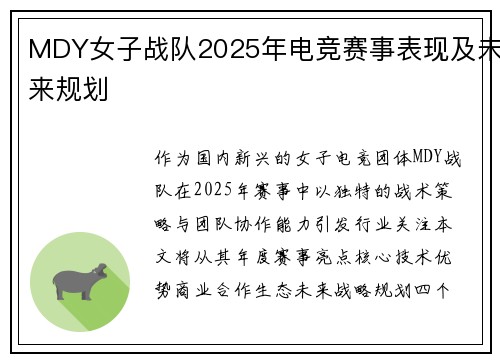 MDY女子战队2025年电竞赛事表现及未来规划